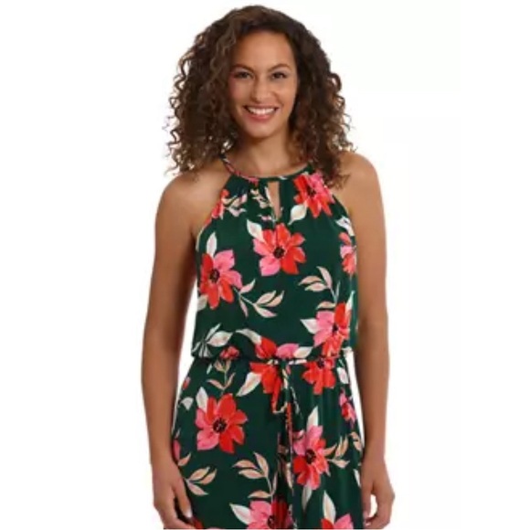 Maggy London -Women's Floral Printed Cropped Jumpsuit with Pockets & Belt 4 NWOT - Picture 4 of 13